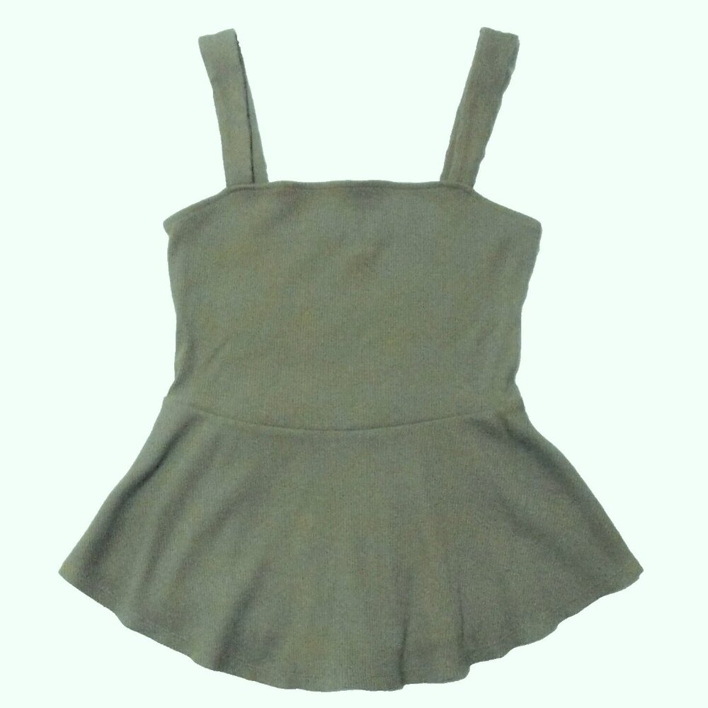 Xpress Olive Green Women's Peplum Style Strappy Top-Size Petite Small